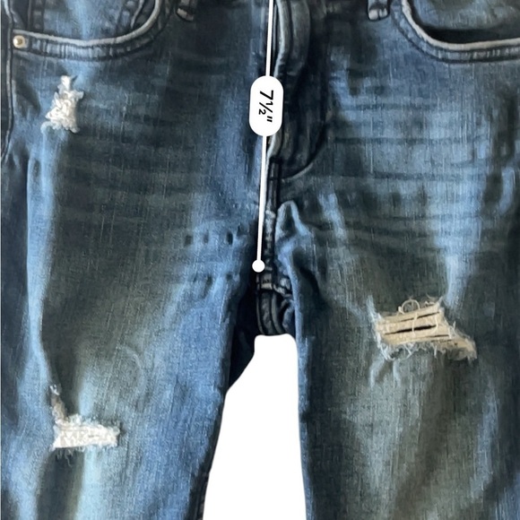 H & M super stretched distressed denim shorts blue pockets zipper snap Boys 7 - Picture 10 of 15
